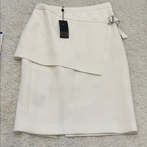 BCBGMaxAzria Cream Asymmetrical Wrap Pencil Skirt with Buckle